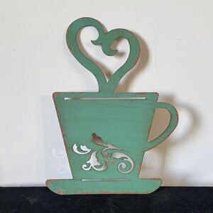 Rustic Green Metal Coffee Cup Wall Decor